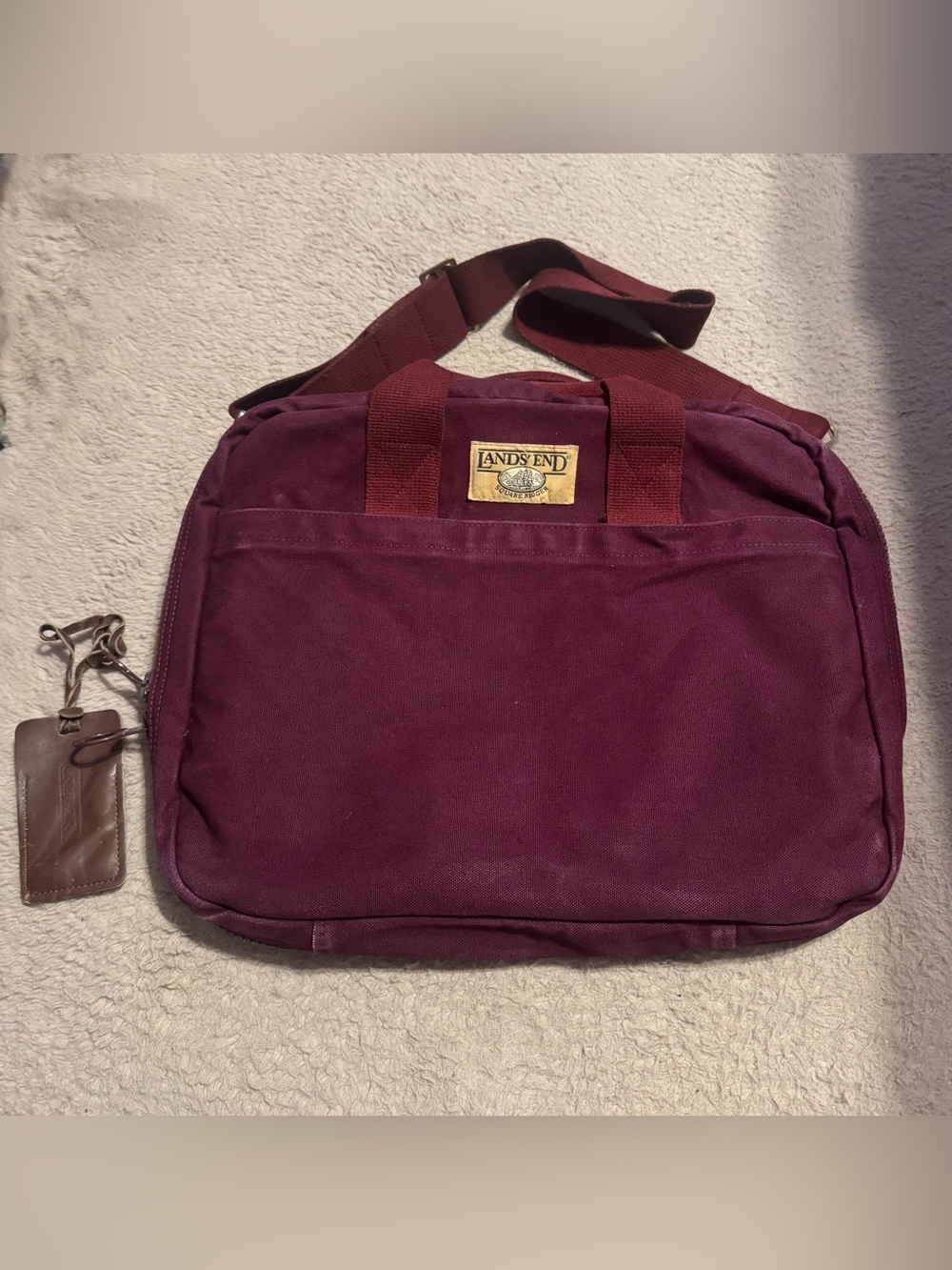 VTG Lands End Square Rigger Canvas Briefcase Messenger Bag Utility Burgundy Wine